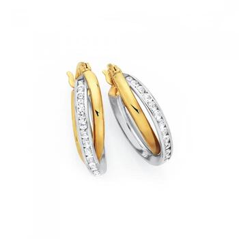 9ct Two Tone CZ Hoops