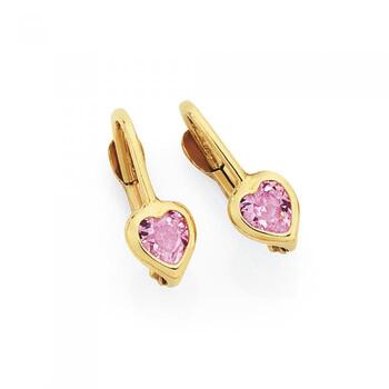 9ct Gold Pink CZ Heart Earrings