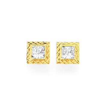 9ct Gold Square CZ Stud Earrings