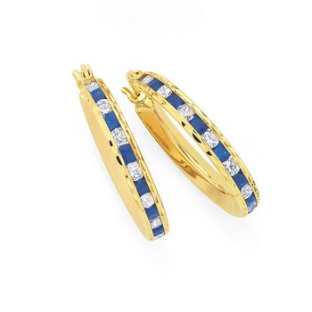 9ct Gold Blue & White Cubic Zirconia 16mm Hoops