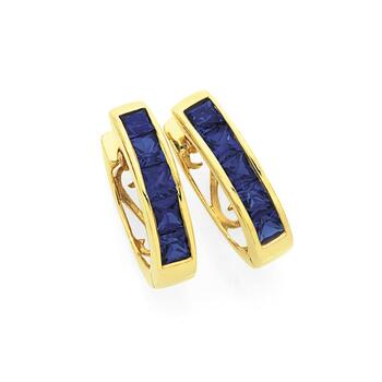 9ct Gold Created Sapphire Huggie Earrings
