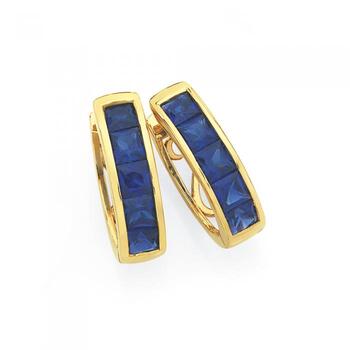 9ct Gold Created Sapphire Channel Set Huggies