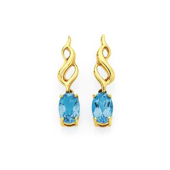 9ct Gold Blue Topaz Swirl Drop Earrings