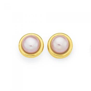 9ct Gold Pink Cultured Fresh Water Pearl Stud Earrings
