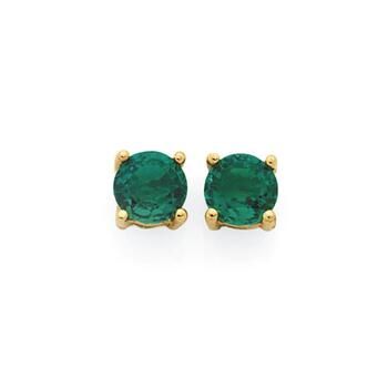 9ct Gold Created Emerald Studs