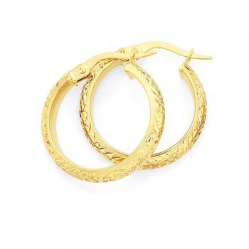 9ct Gold 3.5x15mm Diamond-Cut Hoop Earrings