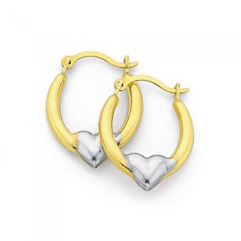 9ct Gold Two Tone Heart Creole Earrings