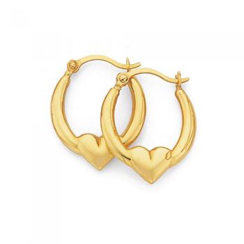 9ct Gold Heart Creole Earrings