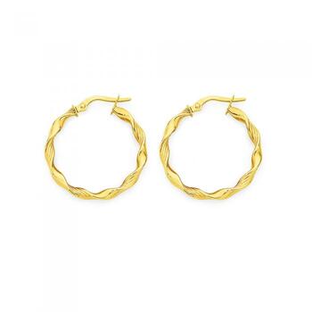 9ct Gold 15mm Twist Hoop Earrings