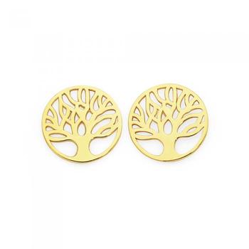 9ct Gold Tree of Life Disc Stud Earrings