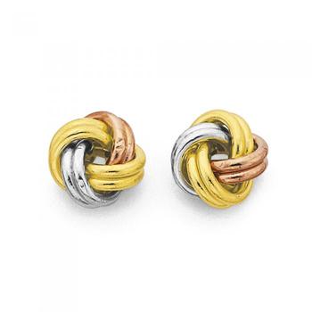 9ct Gold Tri Tone Knot Stud Earrings