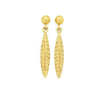 9ct Gold Leaf Drop Stud Earrings