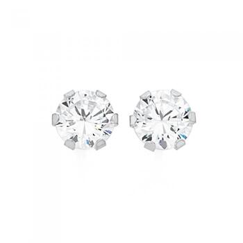 9ct White Gold CZ 5mm Round Stud Earrings