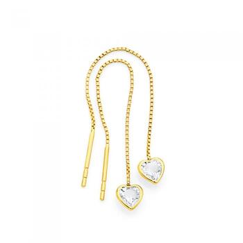 9ct Gold CZ Heart Thread Through Earrings