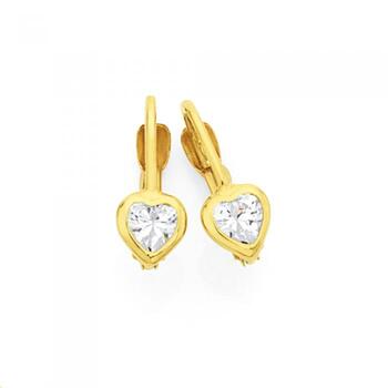 9ct Gold CZ Heart Huggie Earrings