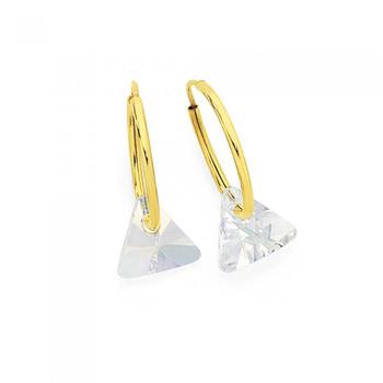 9ct Gold Crystal Triangle Thin Hoop Earrings