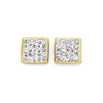 9ct Gold Crystal Square Stud Earrings