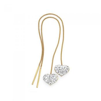 9ct Gold Crystal Heart Thread Earrings