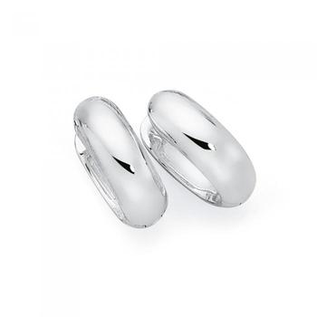 Silver Half Round Oval Huggie Earrings
