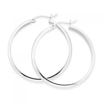 Silver 35mm Half Round Hoop Earrings