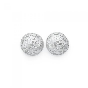 Silver 10mm Filigree Half Ball Stud Earrings