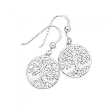 Silver Round Tree of Life Hook Earrings