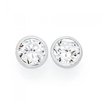 Silver 6.5mm CZ Bezel Set Stud Earrings
