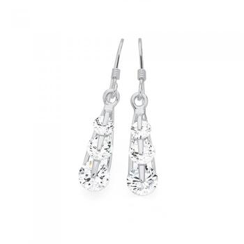 Silver Tapered Three CZ Drop Earrings