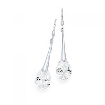 Silver Pear CZ Drop Earrings