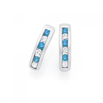 Silver Blue & White CZ Hoop Earrings
