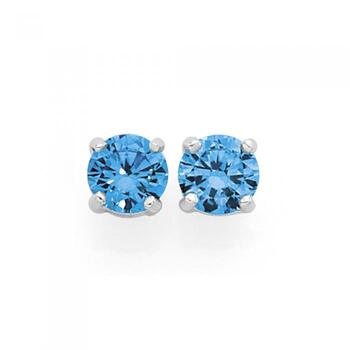 Silver 5mm Blue Cubic Zirconia Round Claw Set Stud Earrings