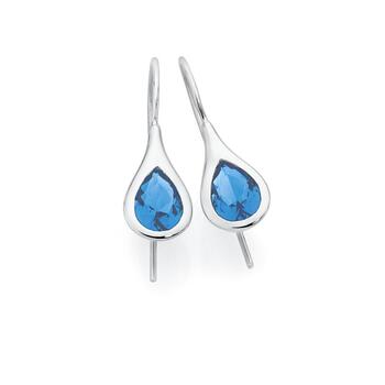 Silver Blue Cubic Zirconia Teardrop Hook Earrings