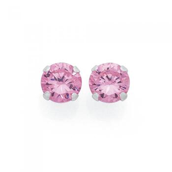 Silver 5mm Pink Cubic Zirconia Claw Set Stud Earrings