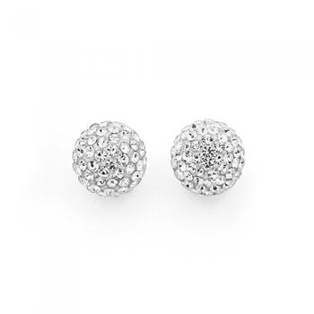 Silver 10mm Crystal Ball Stud Earrings