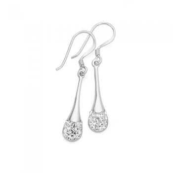 Silver White Crystal Raindrop Earrings