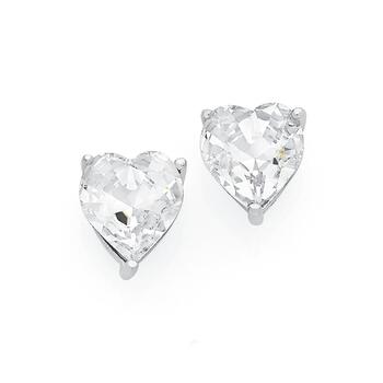 Silver Crystal Heart Stud Earrings