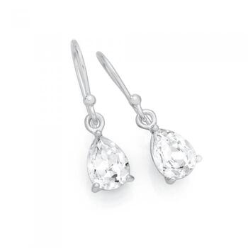 Silver Crystal Pear Drop Earrings
