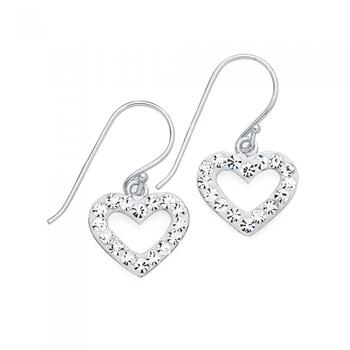 Silver Crystal Heart Hook Earrings