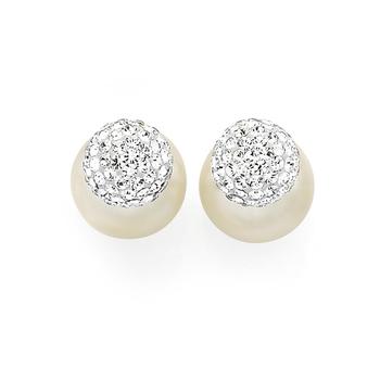 Sterling Silver Crystal & Simulated Pearl Duo Earrings