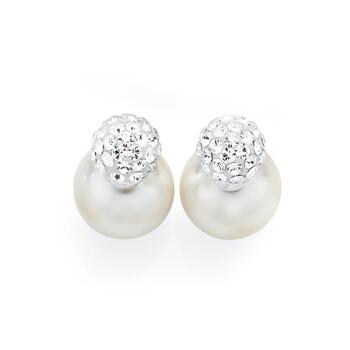 Silver Simulated Pearl & Crystal Duo Studs