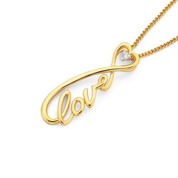 9ct Gold Diamond 'Love' Pendant