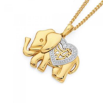 9ct Gold Diamond Elephant Pendant