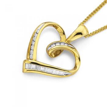 9ct Gold Diamond Heart Pendant