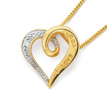 9ct Diamond 'I Love You' Heart Pendant