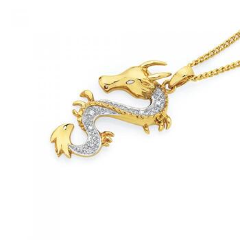 9ct Gold Diamond Dragon Pendant