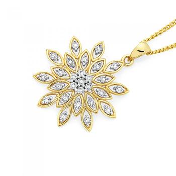 9ct Gold Diamond Miracle Set Flower Pendant