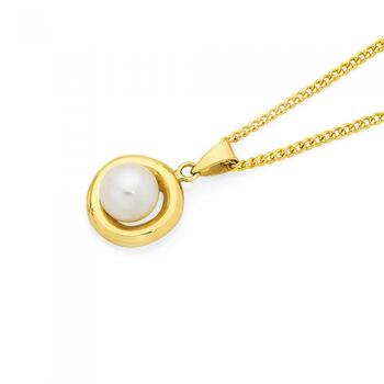 9ct Gold Cultured Fresh Water Pearl Knot Frame Pendant