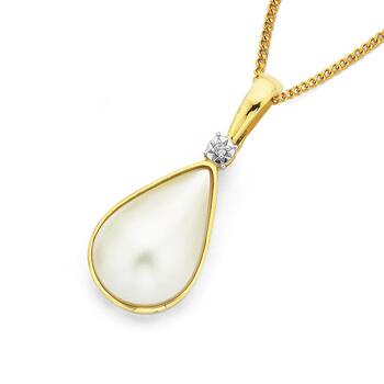 9ct Gold Mabe Pearl & Diamond Pear Enhancer