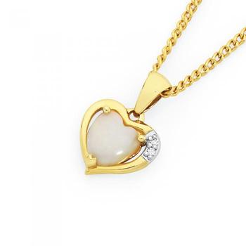 9ct Gold Opal & Diamond Heart Pendant