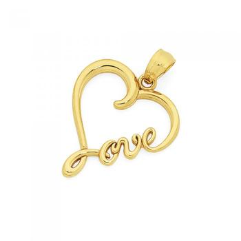 9ct Gold 'Love' Open Heart Pendant
